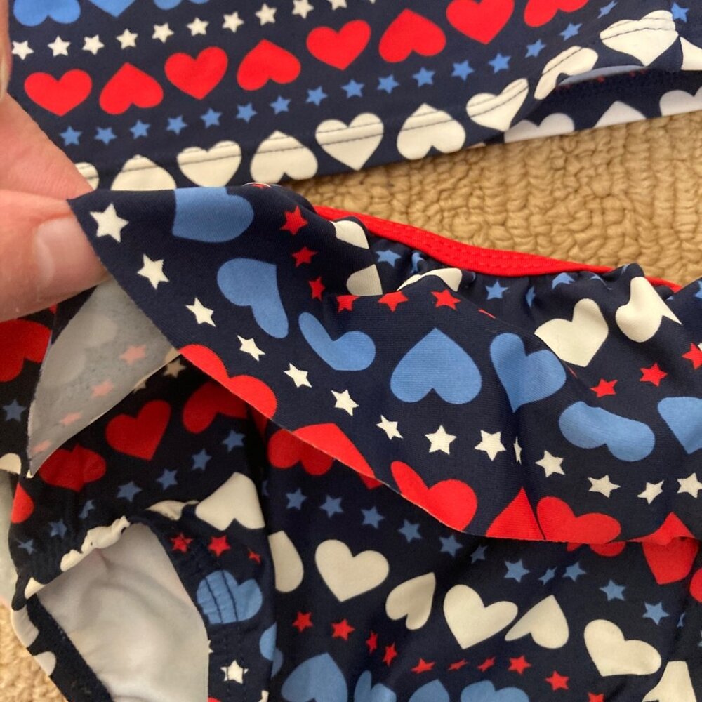 Carter's Tankini Baby Girl Toddler 12 months Red White Blue Hearts Swimsuit - Picture 3 of 6